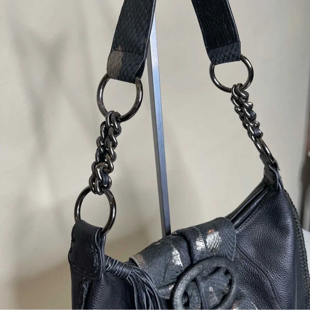 CHI Designed by Falchi Snakeskin & Pebble Leather Shoulder Bag